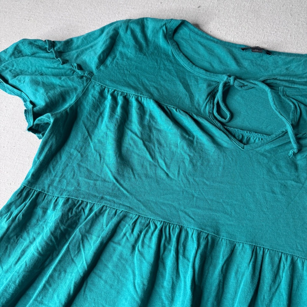 J.Crew Re-Imagined Green Tiered Babydoll Mini-dress‎ Short Sleeve Cotton XL